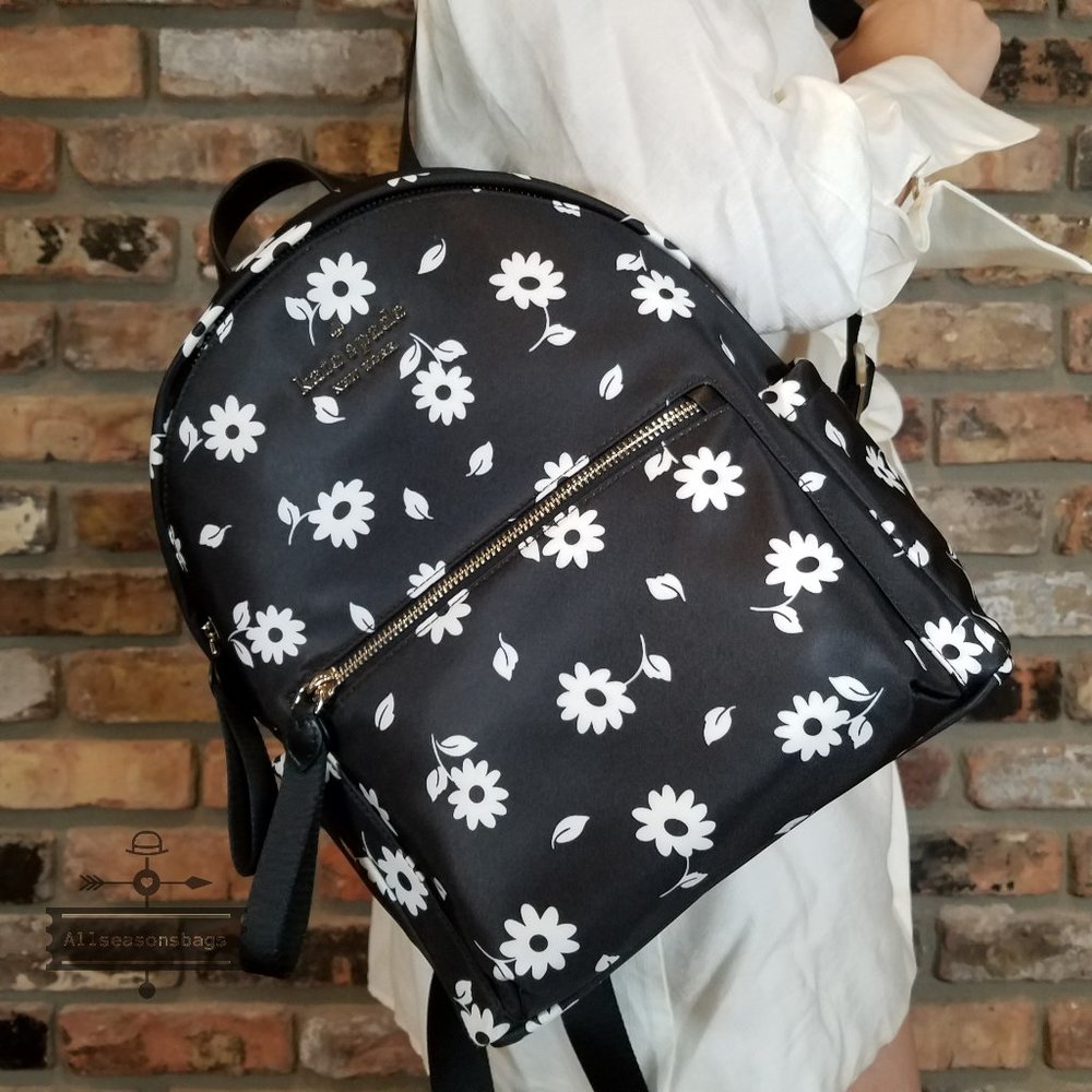 AUTHENTIC Kate Spade Chelsea The Little Better Nylon Backpack BLACK White NWT